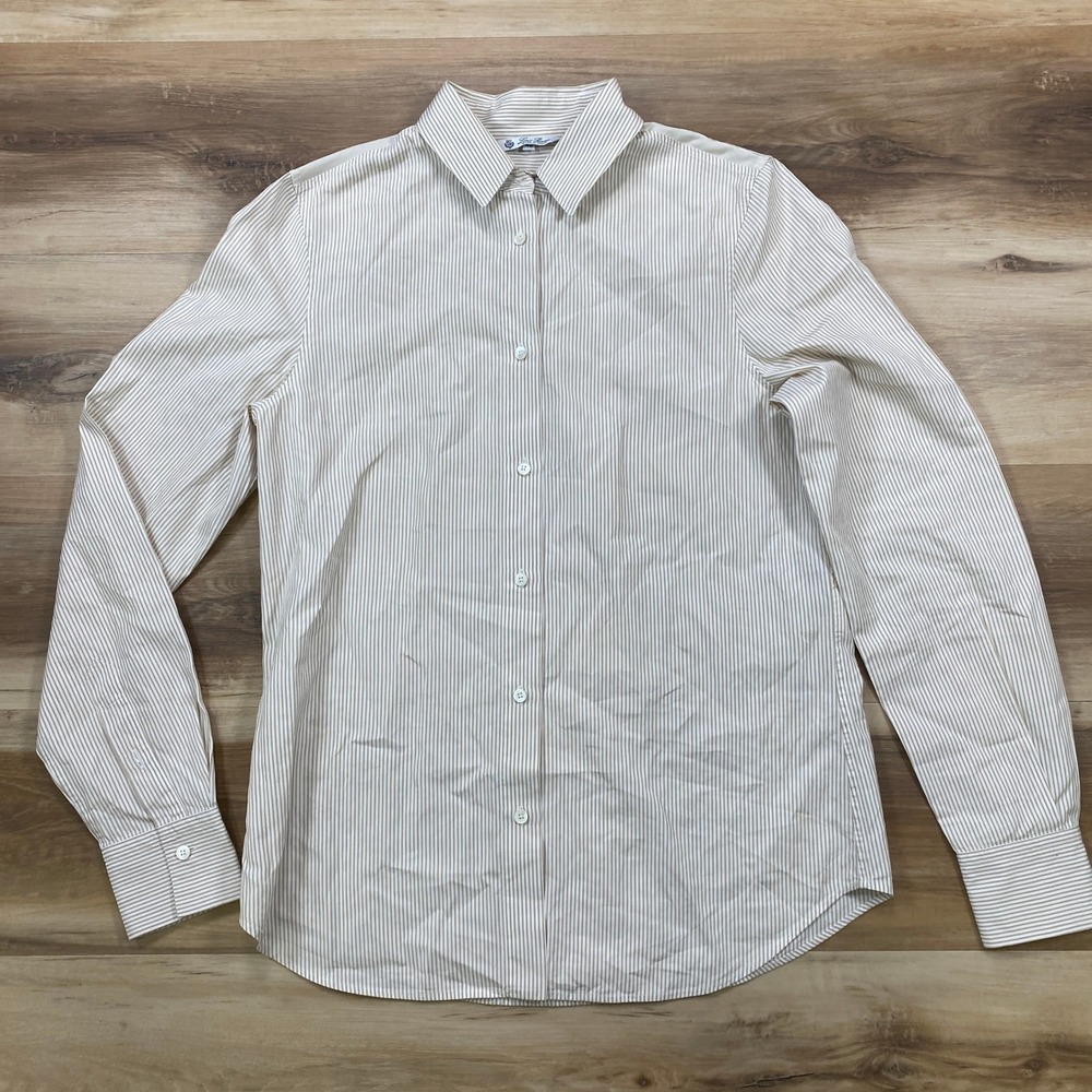 Loro Piana Button Down Shirt US 6 IT 42 Striped Cotton Tailored Tan White Italy